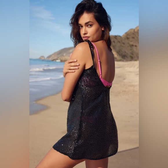 Lulus Black Sequin Cover Up Beachside Stunner Large - Picture 6 of 6